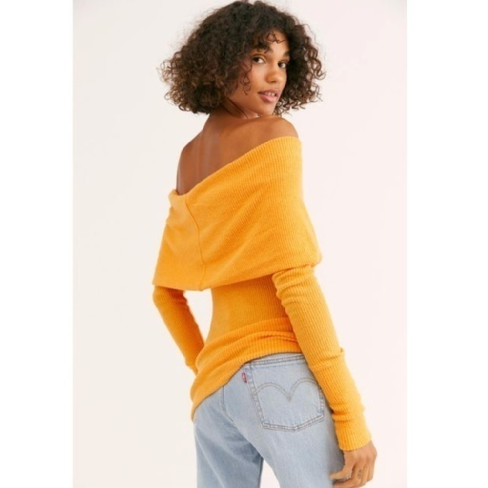 Free People We The Free Snowbunny Off the Shoulder Top Long Sleeve Orange Sz Med